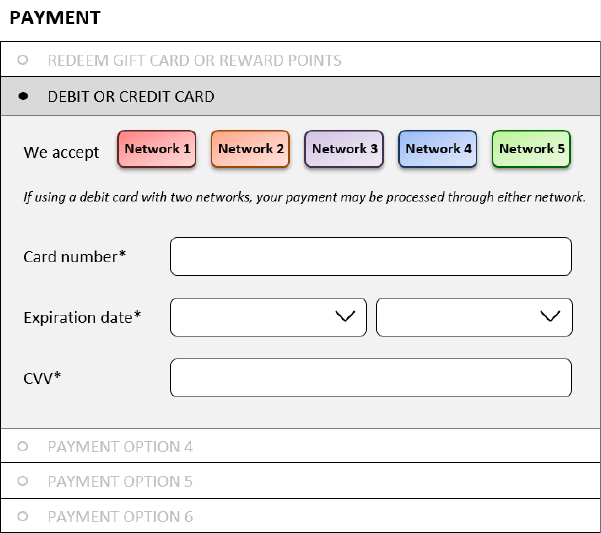 Figure E2: Graphic displaying second online store ‘debit or credit card’
							option - explained in the paragraph below.