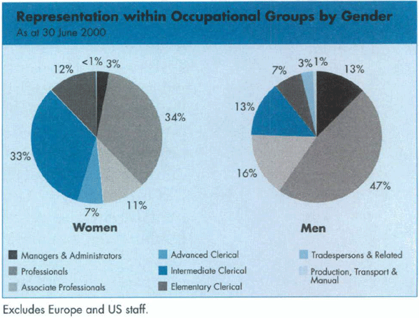 Graph Showing Representation within Occupational Groups by Gender