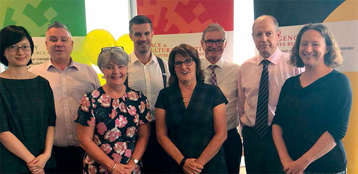 (From left) ERG members Lily Yang (IT), David Shread (IT), Deborah Harvey (NI), Timoth De Atholia (EA), Assistant Governor (Financial System) Michele Bullock, Assistant Governor (Business Services) Lindsay Boulton, Head of Risk and Compliance Chris Aylmer and Head of Economic Analysis Alex Heath promoting their work during ERG week