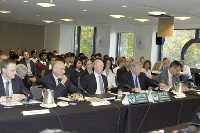 Photograph: Reserve Bank Governor Glenn Stevens (centre), Deputy Governor Ric Battellino (second from left) and, from left to right, Assistant Governors Philip Lowe, Malcolm Edey and Guy Debelle appearing before the House of Representatives Standing Committee on Economics in Sydney in April 2008.