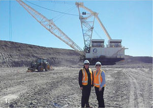 Mariliez van Zyl (Economist) (left) and Karen Hooper (Senior Representative, Queensland) at Ensham open-cut coal mine, north of Emerald in Central Queensland, where the largest dragline in the southern hemisphere is used.