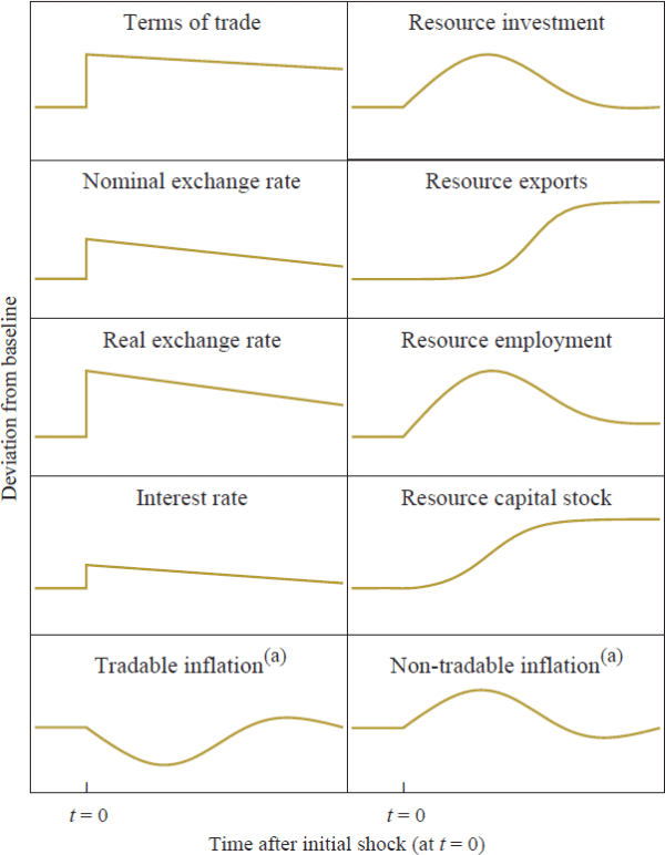 Figure 3: Stylised Dynamics of Key Prices and Quantities Following a Persistent Positive Shock to Global Commodity Prices